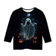 thumbnail image 4 of MKOSPLRT Chandails d'Halloween pour Enfants 3-12 Ans Garçons Filles T-Shirts Graphiques à Manches 3/4 Col Ras du Cou Coupe Ample Hauts Mignons Fantômes Citrouille T-Shirts, 4 of 5