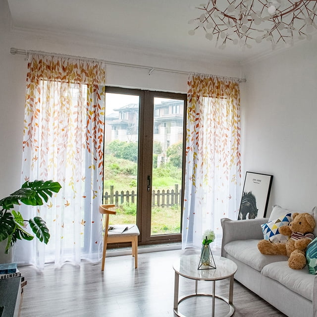ZZkhGO Leaf Pattern Sheer Window Voile Curtain, Single Panel Fabric Drape 200x100cm, Polyester Curtain for Living Room