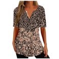 thumbnail image 1 of Penkiiy Blouse Décontractée à Manches Courtes et Col en V pour Femmes, Imprimé, Été, Marron, 1 of 5