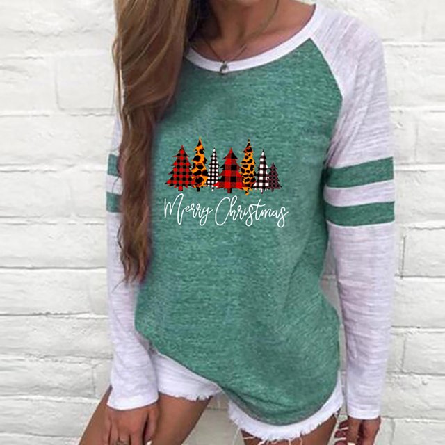 Blouses pour Femmes Chic Décontracté T-Shirt à Col Rond à Imprimé Patchwork pour Femmes T-Shirt de Noël Décontracté Blouse Hauts Chandail en Liquidation