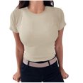 thumbnail image 1 of AherBiu Hauts Côtelés pour Femmes Été Col Ras du Cou Tricoté Manches Courtes Extensible Coupe Ajustée Hauts de Sortie T-Shirts Chemises, 1 of 5
