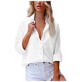 thumbnail image 1 of Chemise à Manches Longues Femme Chemise Unie pour Femmes Blouse Ample à Col en V Tunique Décontractée de Travail à Manches Longues avec Poche Robe à Manches Longues Femme Hauts à Col en V pour Femmes, 1 of 5