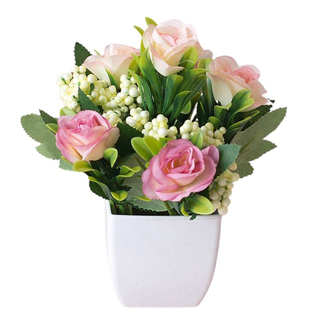 MesaSe 2 Pcs European Style Tea Rose Artificial Flower Pot Bonsai Garden Table Room Decor(Rose Red)
