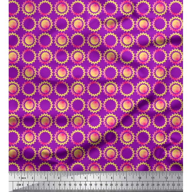 Soimoi polyester Crepe Fabric Floral & Circle Geometric Fabric Prints By Yard 52 Inch Wide