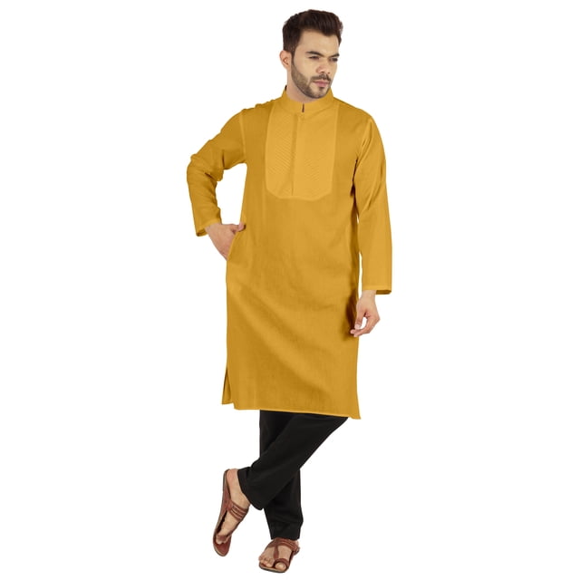 Atasi Ensemble Kurta-Pyjama Indien Uni pour Hommes Col Mandarin Kurta Décontracté Longue Tenue