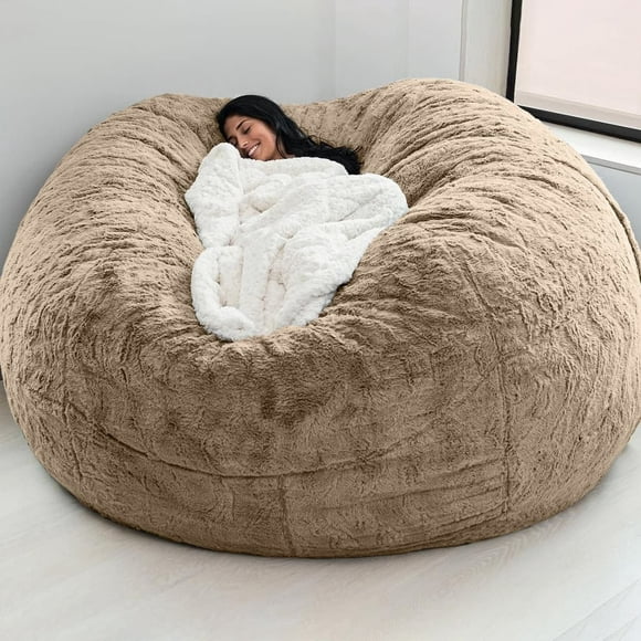 JUNWELL 5 Ft Bean Bag Chair BeanBag Chairs for Teens and Adults Living Room Furniture Couch Soft Velvet Sofa Cover Large Round Lazy Sofa Navy