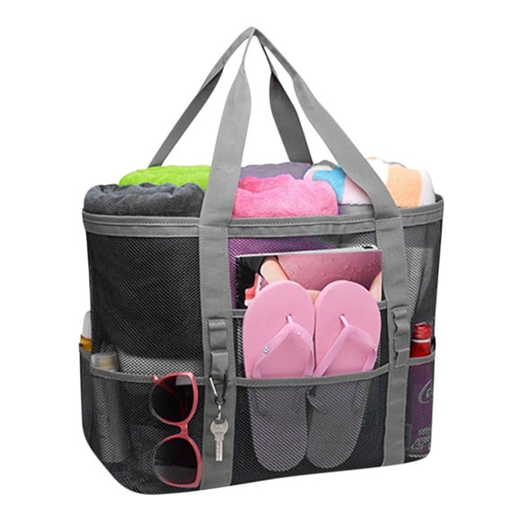Dvkptbk Large Mesh Beach Bag Waterproof Sandproof Beach Tote Womens Shoulder Handbag with 9 Pockets Pool Bag for Travel Vacation Gym