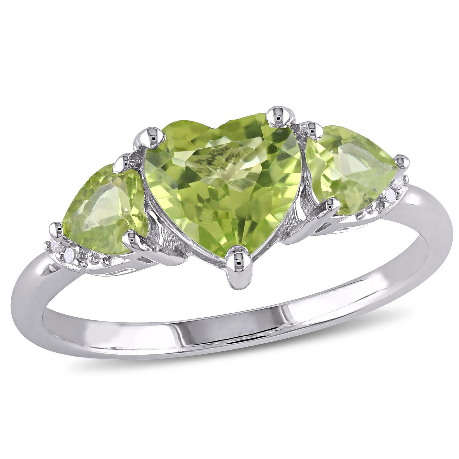 Bague à 3 pierres Tangelo avec péridots 1-7/8 CT PBT et accents de diamants en argent sterling