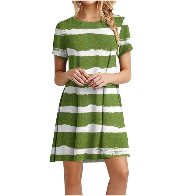 Birdeem Robe Décontractée pour Femmes à Blocs de Couleur Imprimée à Manches Courtes et à Col Rond