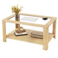 thumbnail image 1 of Gymax 2-Tier Coffee Table with Tempered Glass Top and Solid Wood Legs, Natural, 1 of 10