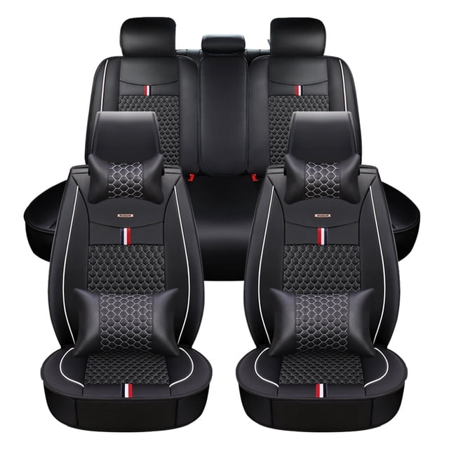 Maidao Car Seat Covers Leather Full Set for Mercedes-Benz for B160 2009-Present 5 Seats Compatible Airbag Waterproof Front Rear Cushion Protector with Pillow Black and White