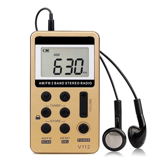 10Pcs V112 FM AM 2 Band Radio Mini Receiver Portable Digital Tuning Radio Receiver With Rechargeable Battery & Earphone ,Easy to Use