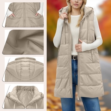 Miqool Women's Long Vests Sleeveless Lightweight Zip Puffer Jacket Packable Hooded Down Coat Winter Quilted Vest With Hood