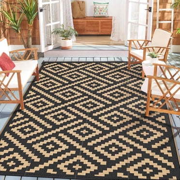 DEORAB Outdoor Rug Reversible 9x12' Patio Rug,Clearance Outside Plastic Waterproof Mat,Fordable Floor Rug for Patio, Camping, RV, Deck, Porch, Balcony, Backyard, black&brown
