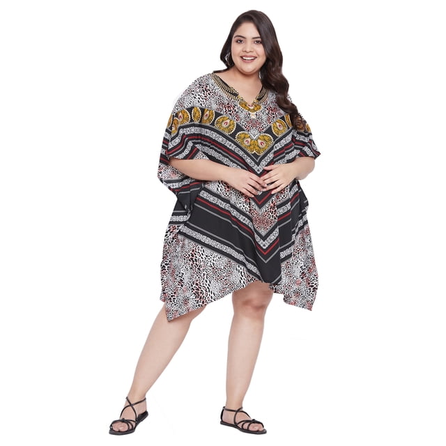 Oussum Robe Tunique pour Femmes, Manches Courtes 3/4, Caftan pour Dames, Robes Décontractées