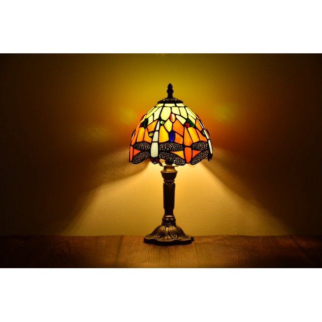 Tiffany Style Lamp Dragonfly Table Desk Lamp Bedside LED Lamp Bedroom Stained-Glass 14.5'' Height Multi-color