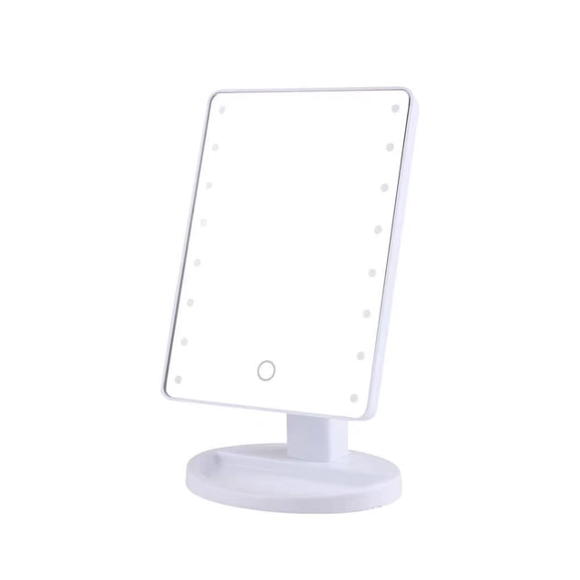 Portable Square LED Makeup Mirror with 16 Touchscreen Light Beads, Sturdy ABS Frame, Compact Tabletop Design for Bedroom/Bathroom, Ideal Travel Mirror for Students & Professionals, Elegant White