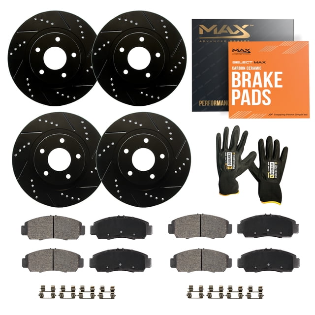 MAX Advanced Brakes - Brake Kit For 2010-2011 Saab 9-5| Carbon Ceramic Brake Pad and Rotor Kit Front and Rear| Drilled Slotted Brake Rotors