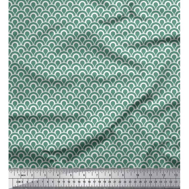 Soimoi Green Silk Fabric Scales Geometric Print Sewing Fabric Yard 42 Inch Wide