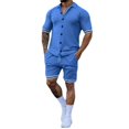 thumbnail image 5 of Mikilon Mens Trendy Outfits 2-Piece Set Cardigan Set Slim Knit Short Sleeve Lapel Shorts Set Top Shorts Two Piece Set Funky Comfort Short Sleeve Lapel Set Light Blue S, 5 of 5