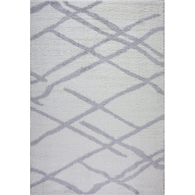 Ladole Rugs Shaggy Tangier Turkish Smooth Soft Made by Machine Indoor Area Rug Carpet in White Light Gray 7'10" x 10'5"