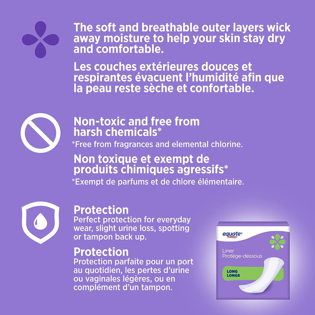 Protège-dessous longs Equate à absorption légère, sans parfum, 108 unités