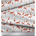 thumbnail image 3 of Soimoi White polyester Crepe Fabric Cedar Tree & Fox Animal Print Sewing Fabric Yard 42 Inch Wide, 3 of 5