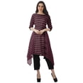 thumbnail image 2 of Moomaya Printed Kurti Kurta Pant Set Boat Neck WoMen's Asymmetric Ethnic Wear, 2 of 6