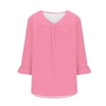 thumbnail image 4 of Timegard Hauts Grande Taille pour Femmes Col en V Froncé à Volants Manches 3/4 T-Shirts Confortables Décontractés Amples, 4 of 5