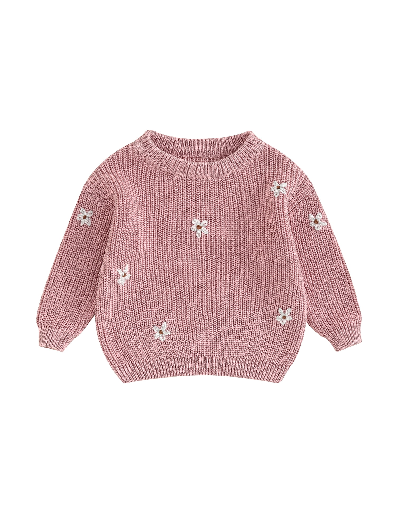 FOCUSNORM Chandail d'Automne pour Tout-Petite Fille Bébé, Motif Jacquard de Fleurs Manches Longues Col Rond Tricot