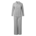 thumbnail image 4 of GDREDA Womens Cotton Linen Set 2 Piece Outfits Summer Button Down Shirt Wide Leg Pants Matching Sets Grey,S, 4 of 5