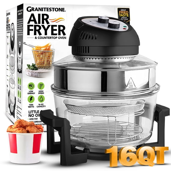 As Seen on TV Big Boss 16 Qt Oil-Less Fryer 2 Paniers, Noir - Convection, Infrarouge, Halogène, Arrêt Automatique