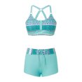 thumbnail image 4 of Huesdet Women's Triangle Bikini Set String Swimsuit Print Tie Smocked Ruched Two Piece Bathing Suit(Light Blue,M), 4 of 8