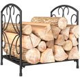 thumbnail image 1 of Outsunny Firewood Rack Outdoor, 16" Metal Fireplace Log Holder, Black, 1 of 10