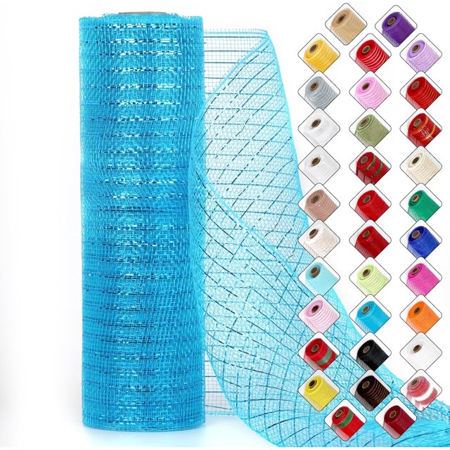 Mesh Ribbon for Wreaths 10 Inch x 30 Foot Wreath Mesh Rolls with Shiny Metallic Foil for Easter Christmas Party Wedding Home Decor DIY Craft Projects and Gift Wrapping