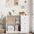 thumbnail image 2 of Garvee Sideboard Buffet Cabinet with Storage, 43" Coffee Bar Cabinet with Glass Doors & 3 Drawers, Adjustable Shelves, White Storage for Kitchen, Dining Room, 2 of 7