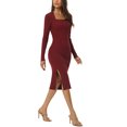thumbnail image 4 of INSPIRE CHIC Women's Square Neck Long Sleeve Slim Fit Ribbed Knit Bodycon Midi Sweater Dress, 4 of 6