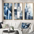 thumbnail image 1 of Designart "Retro Navy Blue Cubist Dreams II" Modern Geometric Framed Wall Art Set Of 3 - Blue Abstract Frame Canvas Set For Living Room Decor, 1 of 6