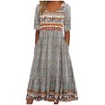thumbnail image 1 of FAVIPT Robe d'Été pour Femme à Manches Courtes, Col Rond, Robes à Imprimé Floral, Robes de Plage Décontractées, Mode Été 2025, Robe avec Poches, Vert, m, 1 of 4
