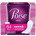 thumbnail image 1 of Poise Incontinence Pads for Women, 5 Drop, Maximum Absorbency, Long, 64Ct, 1 of 7