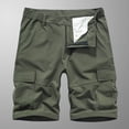thumbnail image 2 of Penkiiy Men Casual Solid Zipper Button Pockets Elastic Waist Cropped Cargo Shorts M Army Green, 2 of 5
