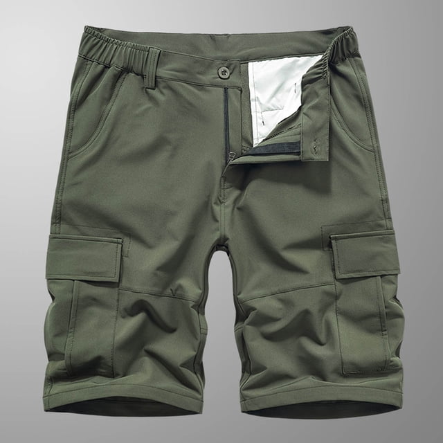Mens Shorts Men Casual Solid Zipper Button Pockets Elastic Waist Cropped Cargo Shorts