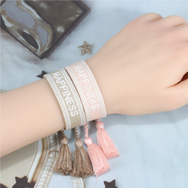 Baohd Polyester Adjustable Rope Bracelet With Precision Embroidery For Women Vintage Woven Tassels Shiny pink dream