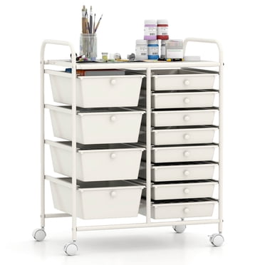 Costway 12-Drawer Rolling Storage Cart with Removable Drawers & Lockable Casters for Office White