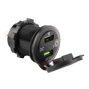 Chargeur de voiture Usb Chargeur Adaptateur d'alimentation de voiture Imperméable Chargeur voiture double USB Chargeur de port QC 3.0 Imperméable à charge rapide avec LED Voltmètre pour bateau de voiture Yacht ATV RVBlue LED lampe