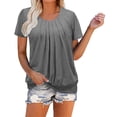 thumbnail image 1 of AherBiu Hauts à Manches Courtes pour Femmes, Blouse Ample Froncée, Tunique Décontractée d'Été à Porter avec des Leggings, 1 of 7