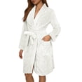 thumbnail image 1 of Womens Plush Fleece Robe Knee Length Cozy Fuzzy Bathrobe with Belt Shawl Collar Warm Soft Towel Robes White, M, 1 of 5