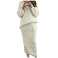thumbnail image 1 of Yuyuzo Ensembles de Chandails pour Femmes Col Ras du Cou Manches Longues Chandails à Enfiler avec Jupes Longues Tricot Torsadé Ensembles 2 Pcs, 1 of 5