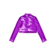 thumbnail image 4 of RUNQHUI Enfants Filles Col Roulé Métallique Danse Crop Top Paillettes Manches Longues pour Danse Raves Festivals Sports Violet 6, 4 of 5
