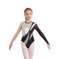 thumbnail image 3 of Moggemol Kids Girls Gymnastic Leotard Long Sleeve Metallic Rhinestone Dance Skating Unitard Bodysuit Silver 12, 3 of 7